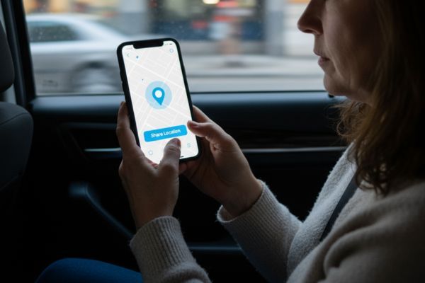 lady sharing her location in an uber ride