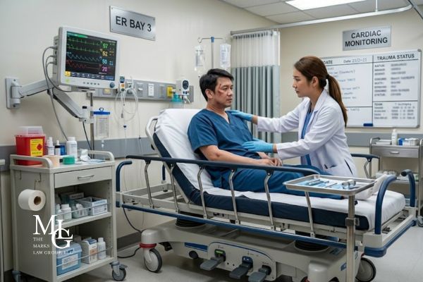 Doctor examining injured man.