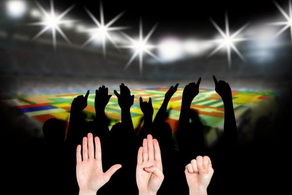 stadium with hand signal for human trafficking