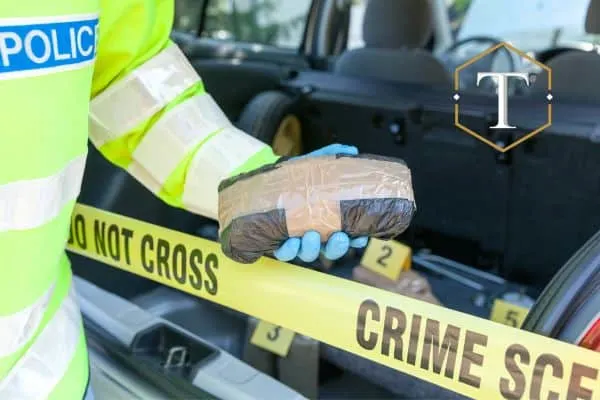 Un oficial de policía encuentra drogas traficadas.