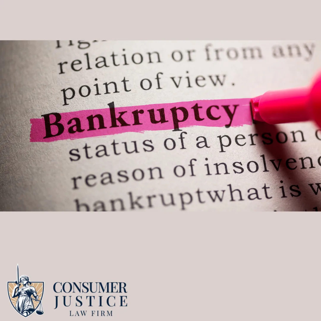 The word bankruptcy is highlighted on a page. The image conveys that bankruptcy credit report issues are important.