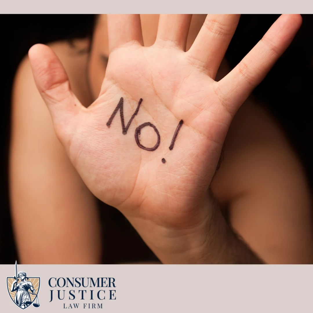 A hand has "no" written on it. It conveys that knowing how to dispute a failed background check ends unjust rejections.