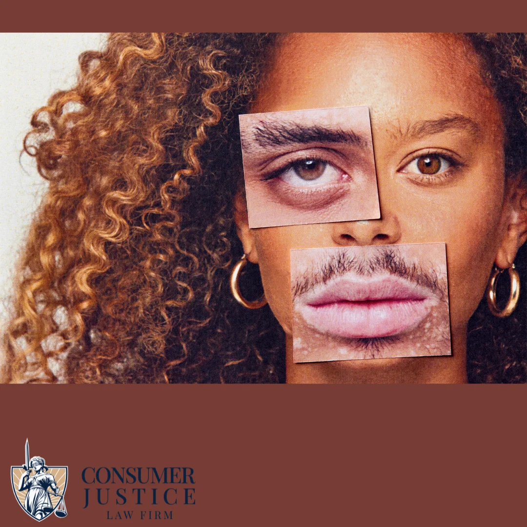 A face has features of someone else. It conveys that a consumer protection attorney who handles identity theft can help.