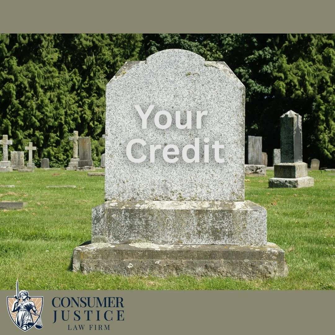 A tombstone shows your credit has died. It conveys being reported as deceased on a credit report is bad.