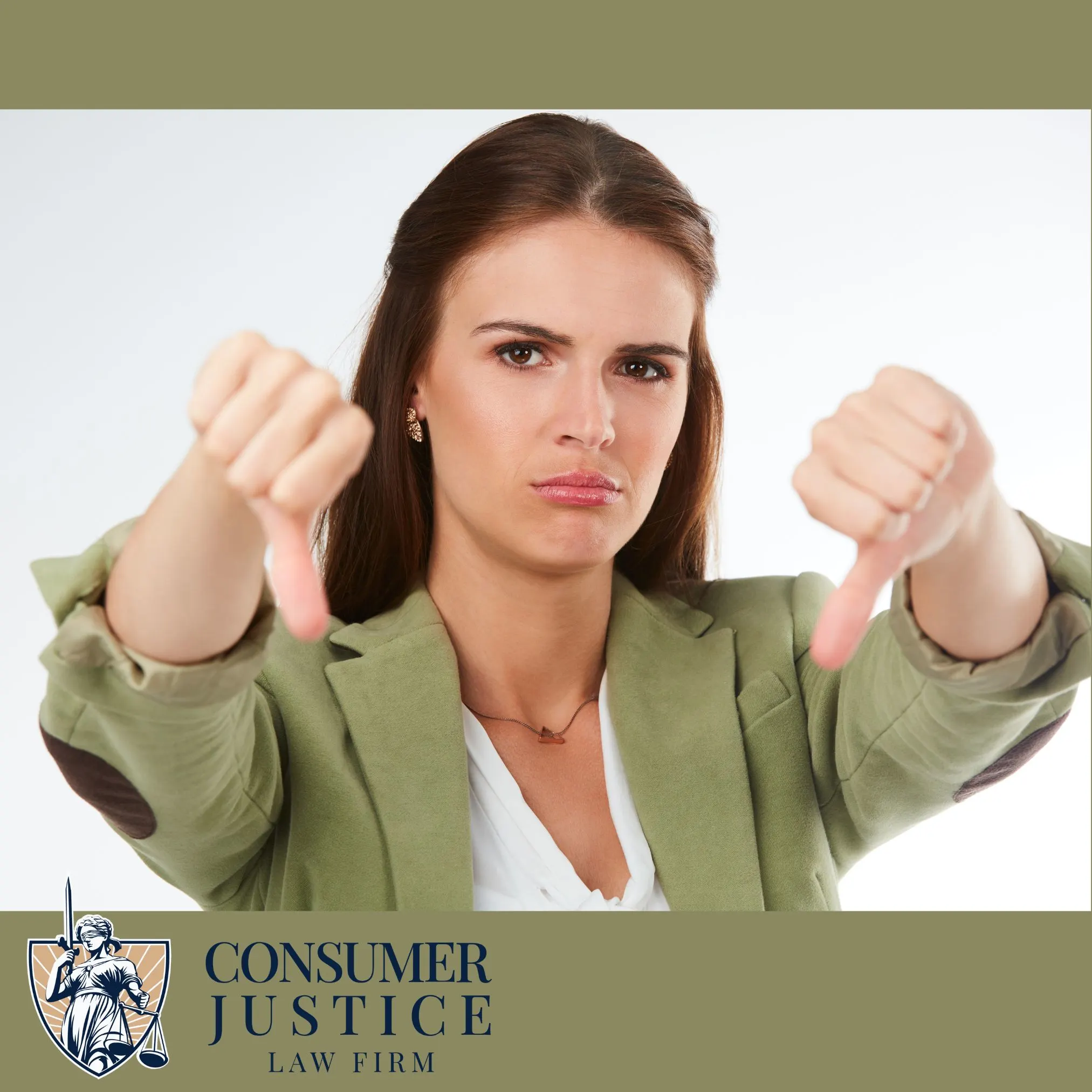 A woman gives double thumbs down because she knows the credit bureaus don't care.