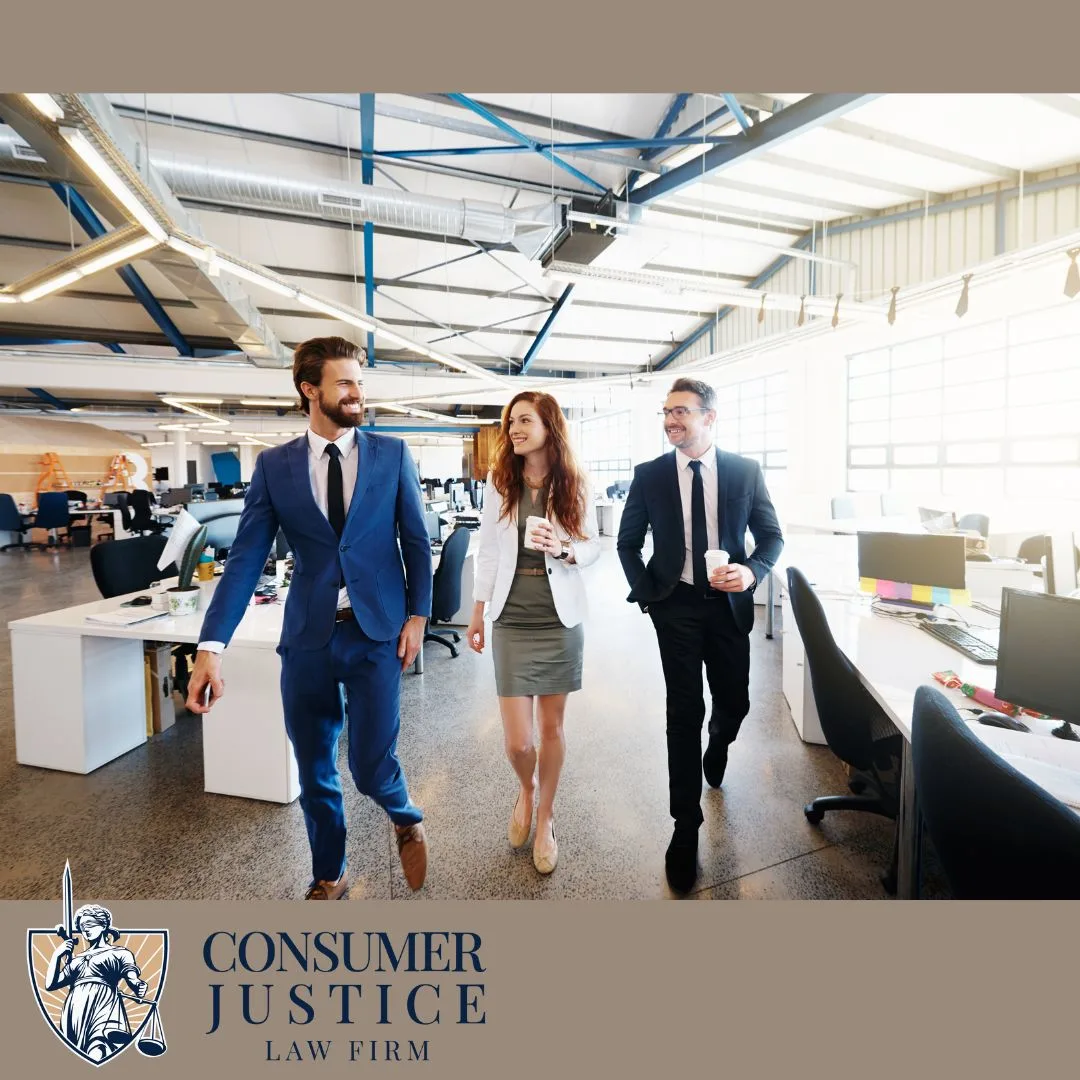 Members of the National Association of Consumer Advocates walk through an office.