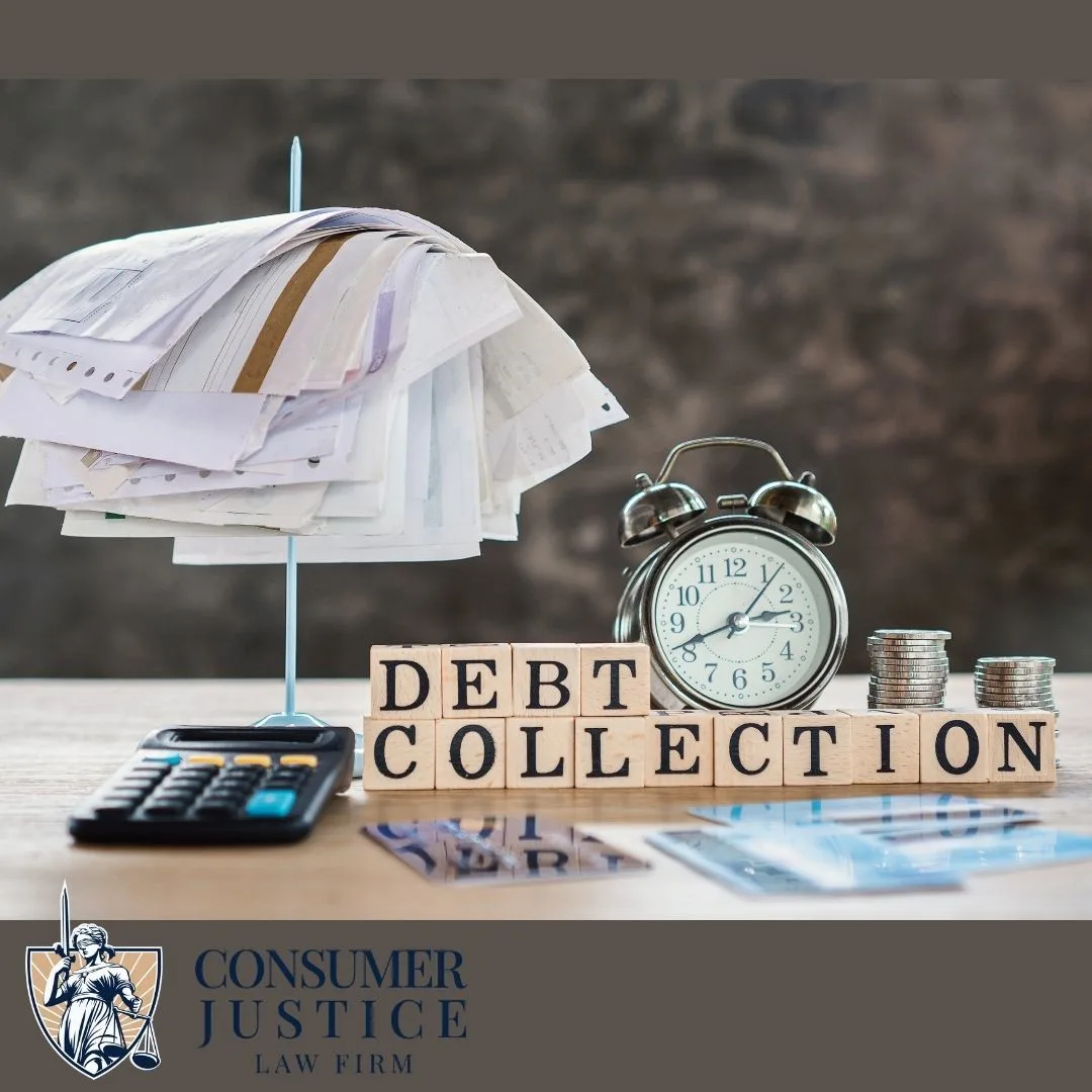 Stacks of bills and a clock imply the stress of dealing with Credit Systems International.