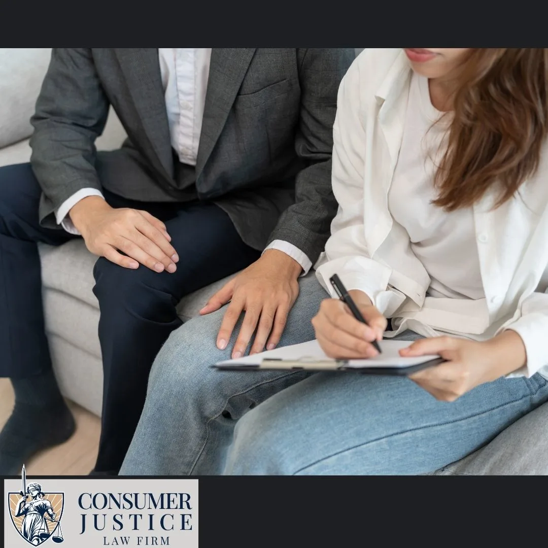 A man puts his hand on a female colleague's leg. It conveys that sexual harassment lawyers help.
