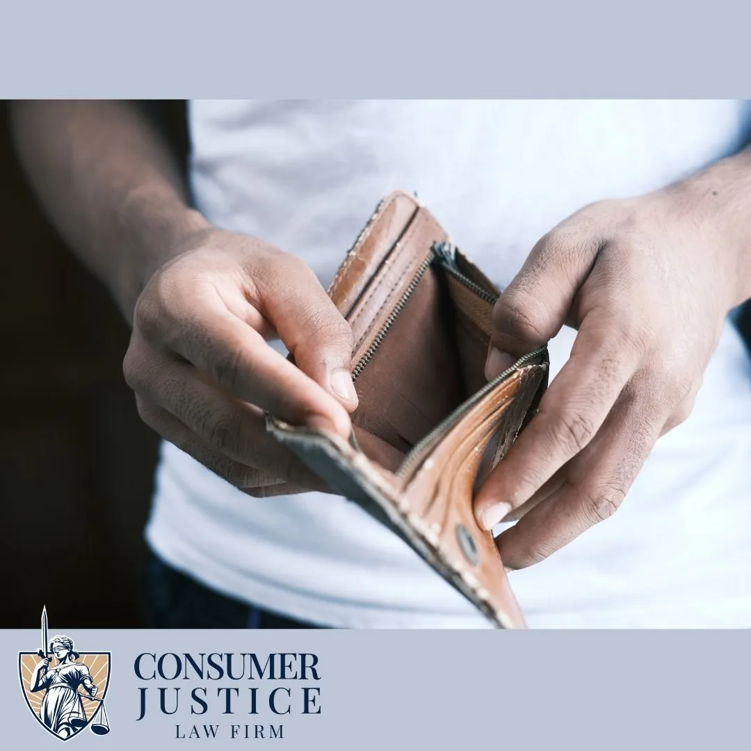 An empty wallet highlights the importance of free legal help upfront.
