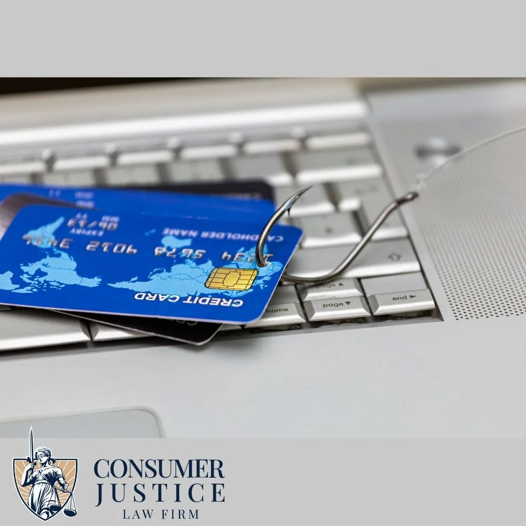 A fishing hook pulls a credit card, showing why a credit card fraud lawyer is needed.