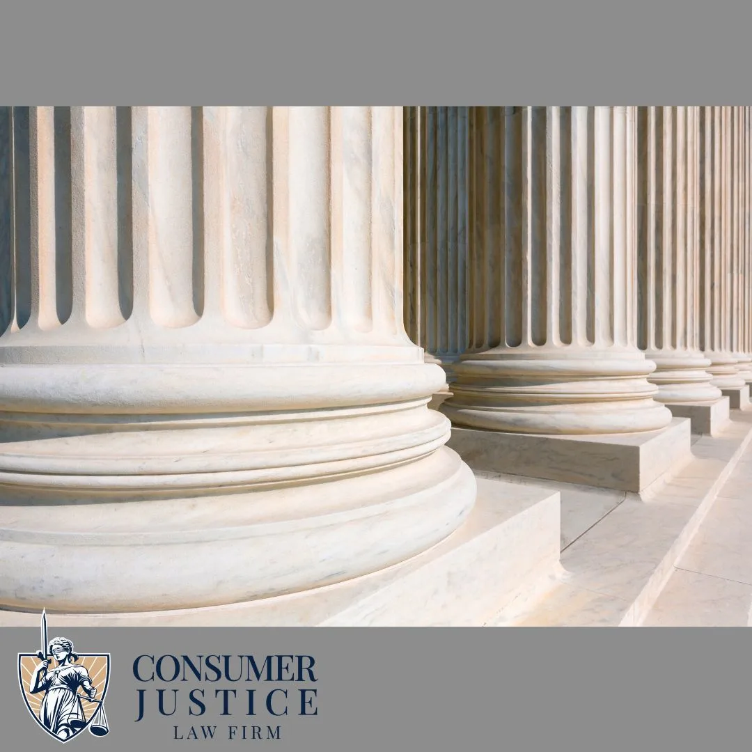 The columns of a large building suggest the power of the CFPB.