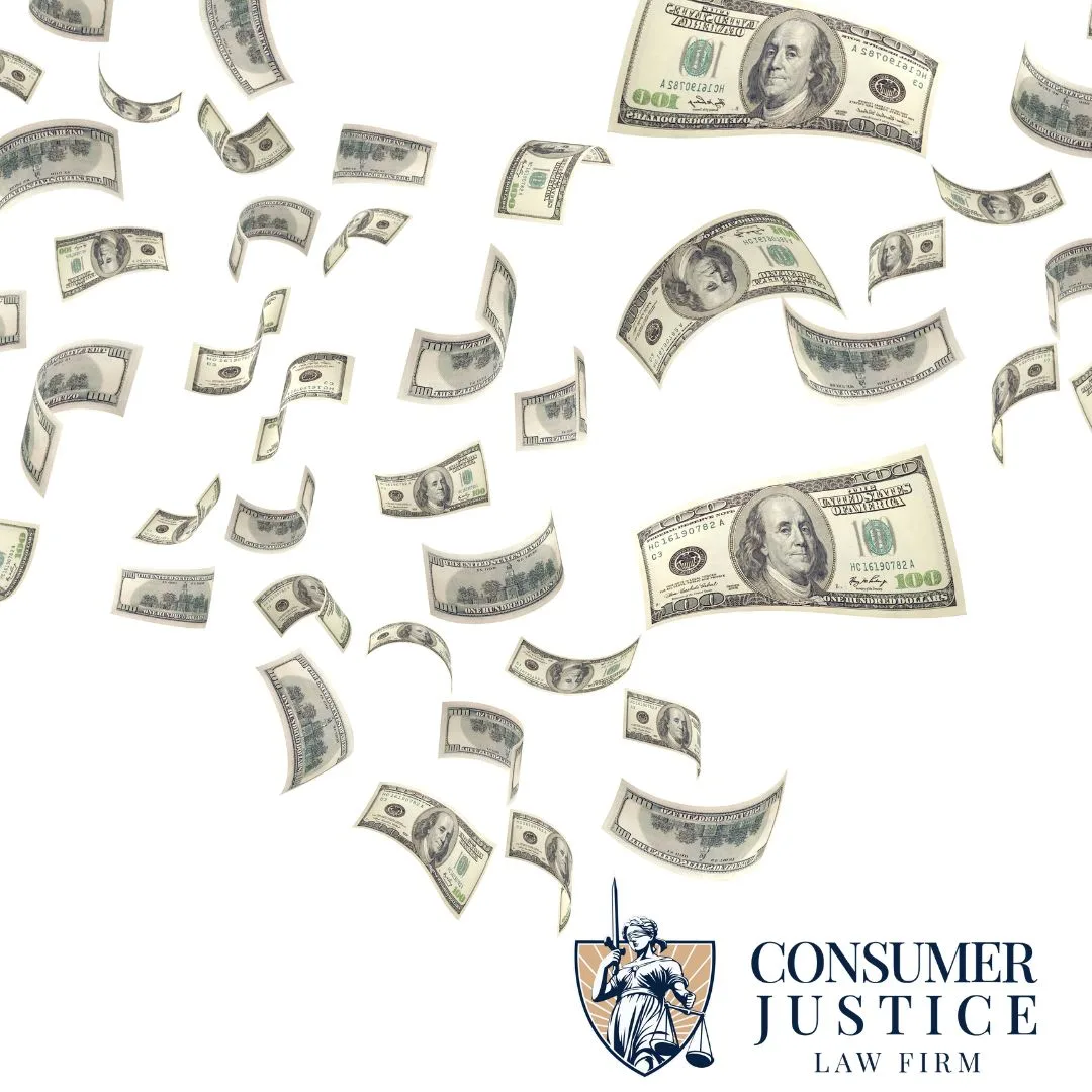 One hundred dollar bills fly around. It conveys that credit repair services are a waste of money.