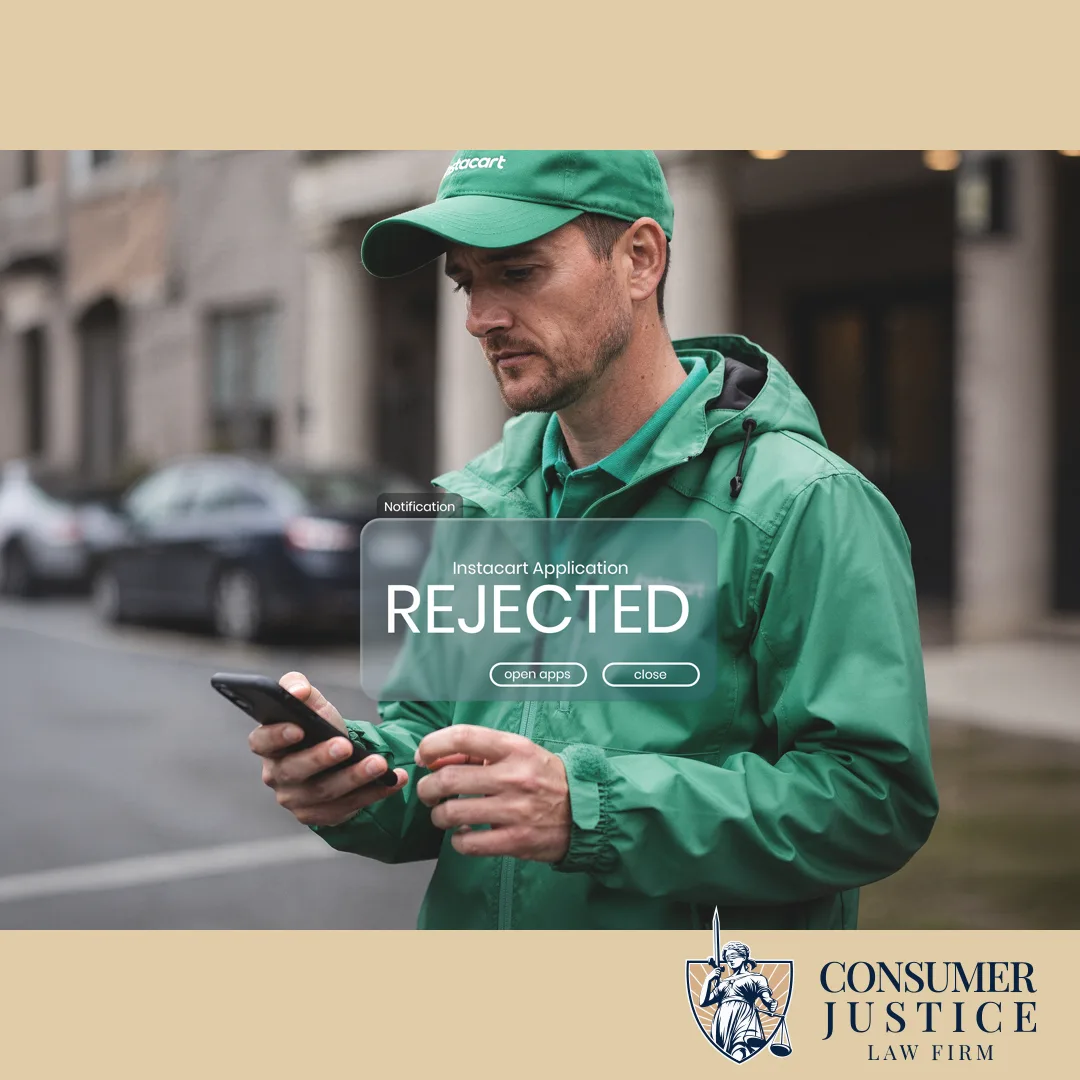 A delivery driver checks his application and learns he failed an Instacart background check.