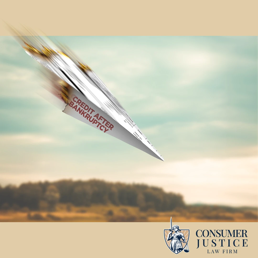 A paper airplane headed for a rough landing suggests credit after bankruptcy can be tricky.