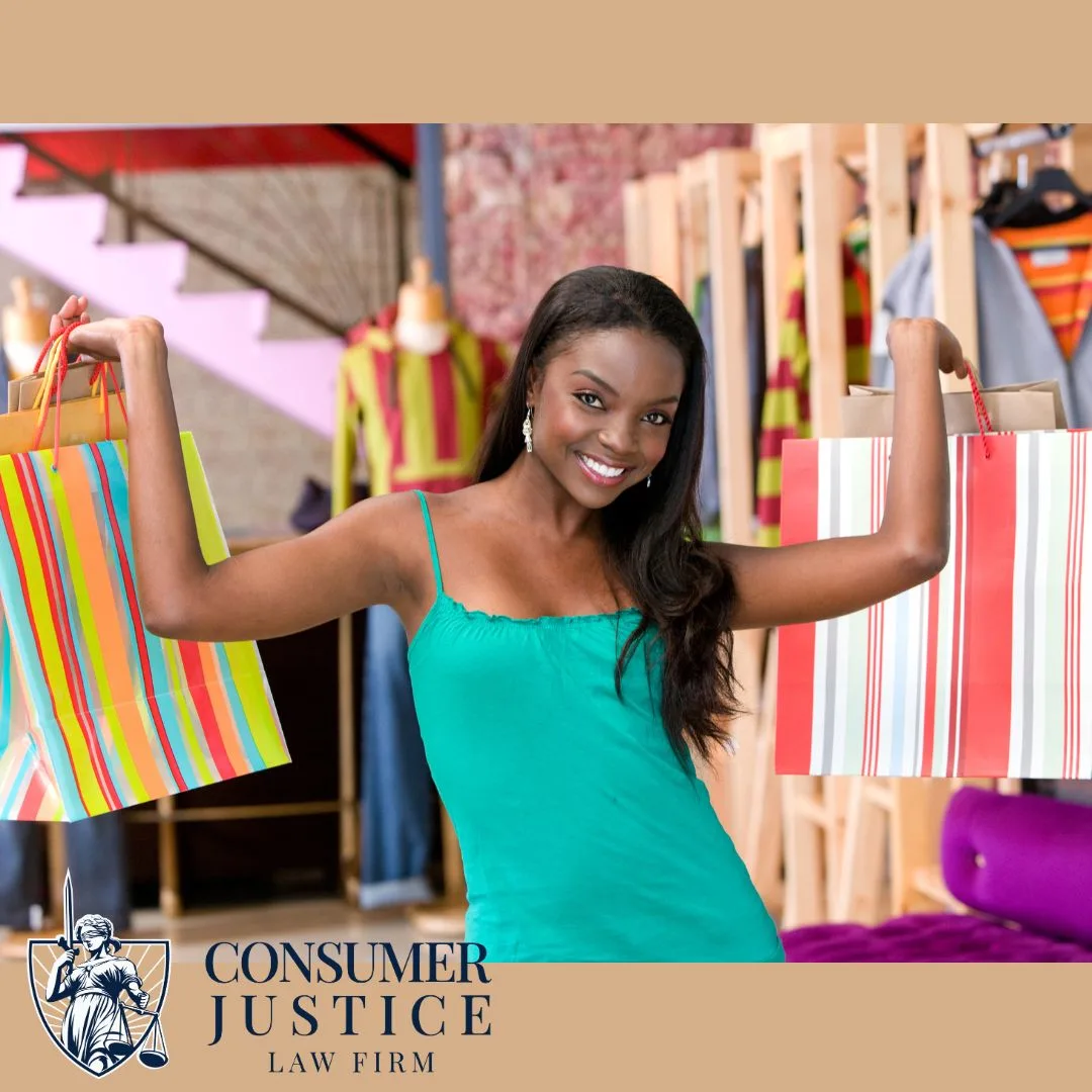 A woman holds shopping bags in her hands. It conveys The Retail Equation captures return data.