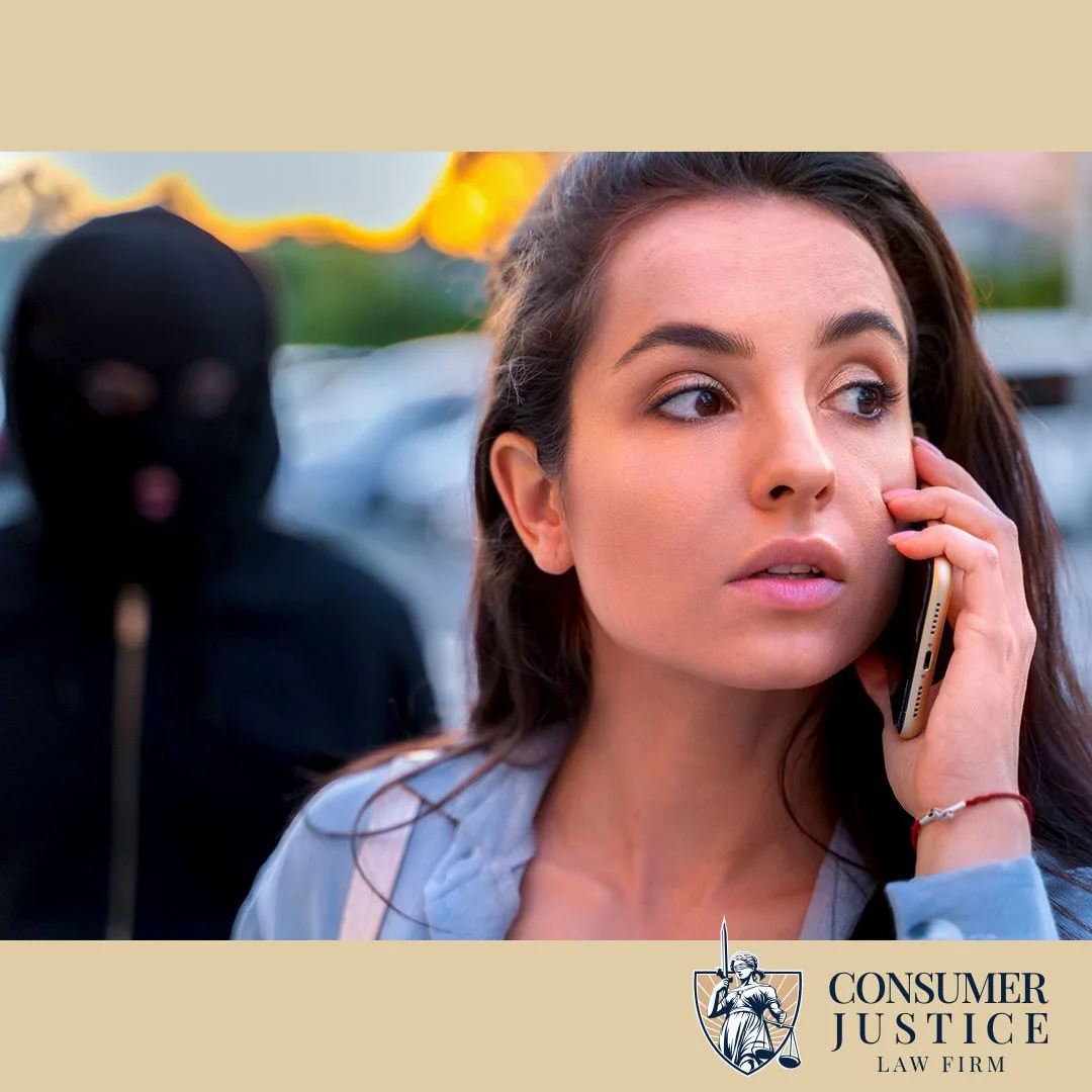 A woman is pursued by an unseen thief, conveying she needs a Miami identity theft lawyer.