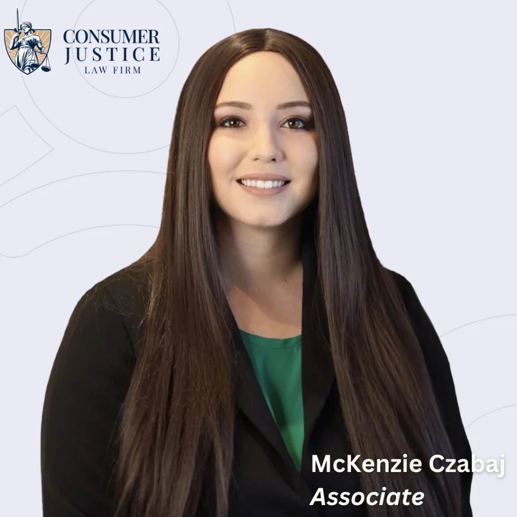 A headshot of Consumer Justice Law Firm associate attorney McKenzie Czabaj who helps clients fix and recover from HireRight background check errors.