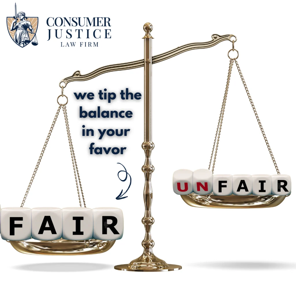 The scales of justice tip toward the word "fair" instead of the word "unfair," implying that a wrongful termination lawyer helps restore fairness.