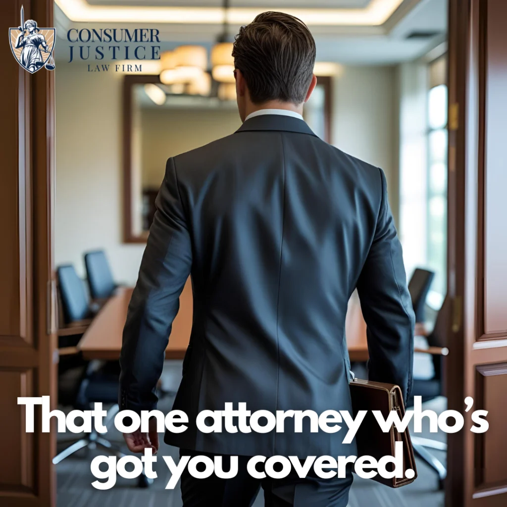 A consumer protection attorney who handles identity theft recovery cases confidently enters a conference room.