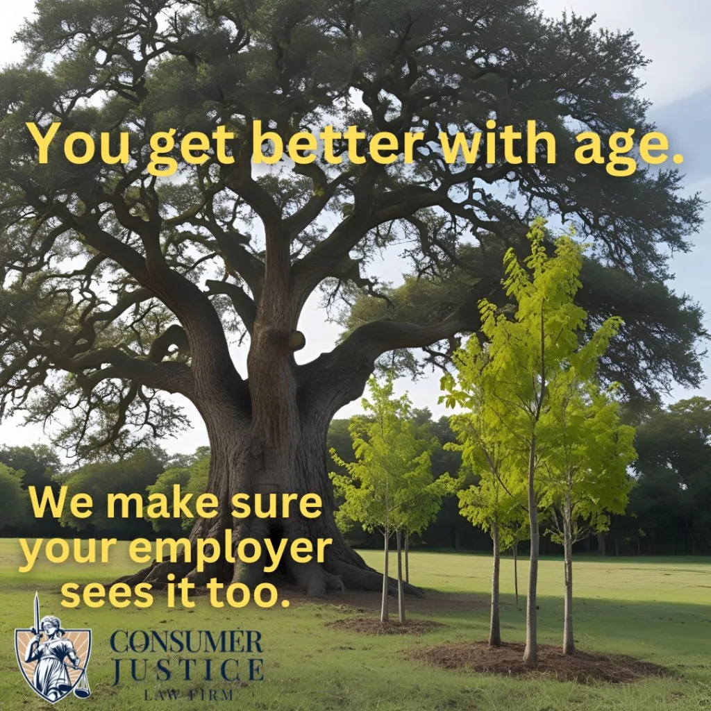 An old oak tree towers above young trees. It conveys that an age discrimination attorney defends your worth.