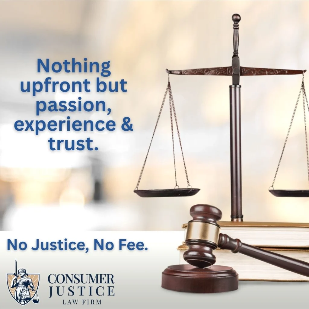 The scales of justice proclaim no costs upfront. It conveys that working with a consumer protection lawyer can be affordable.