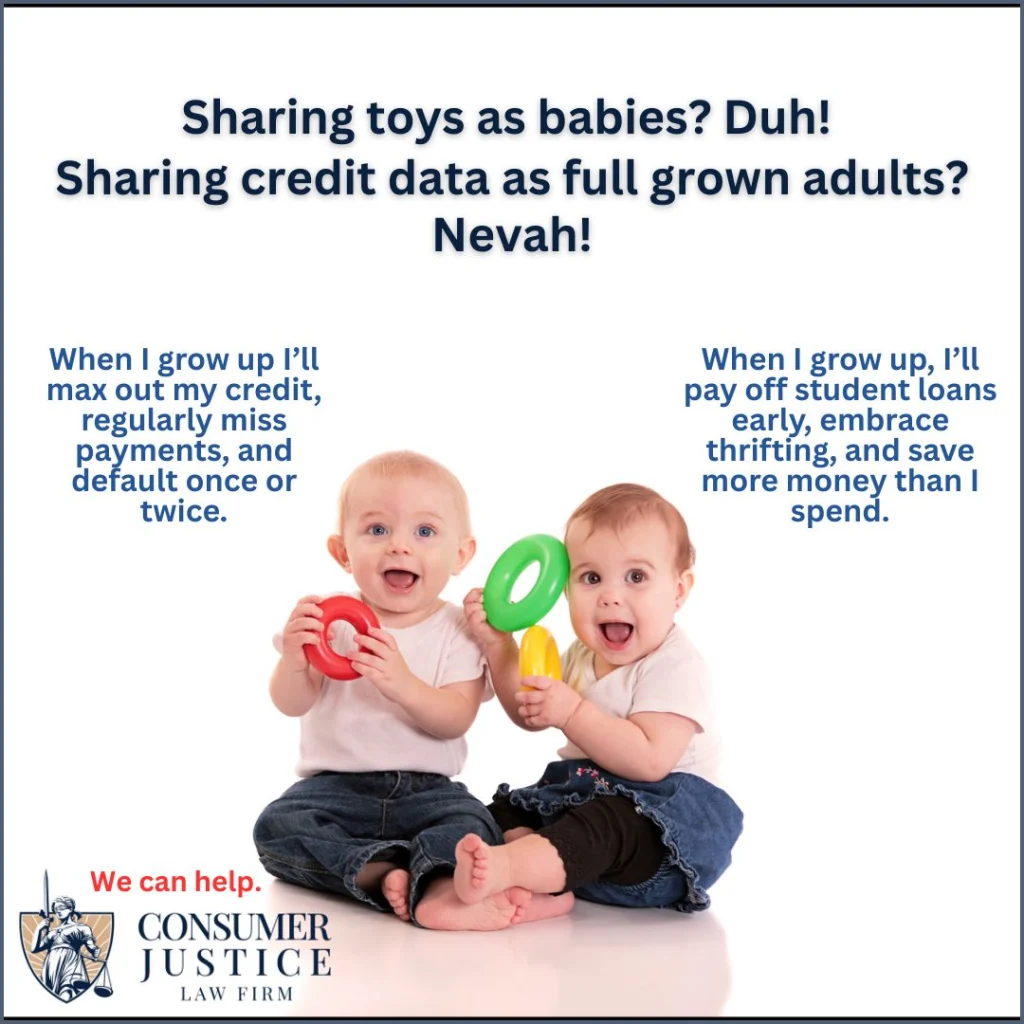 Los gemelos juegan felices con sus juguetes, pero cuando los gemelos tienen un informe crediticio mixto como adultos, es malo.