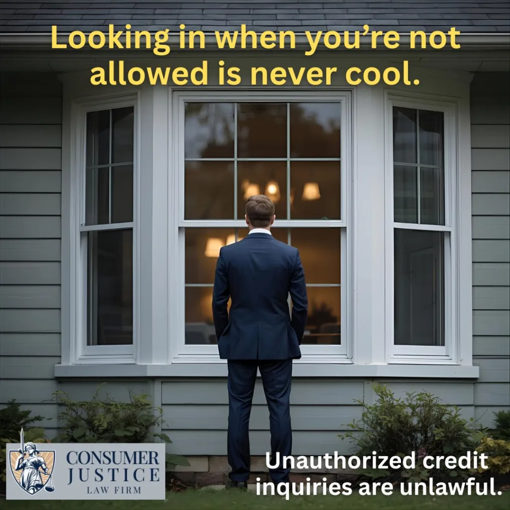 A man looks through someone's living room window. It conveys that an unauthorized credit inquiry is invasive.
