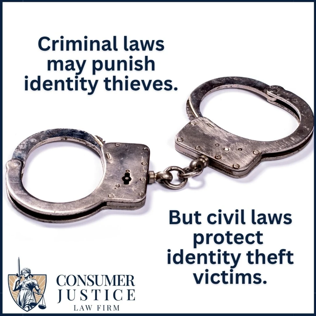 Handcuffs convey that knowing how to report identity theft is important but so is fighting for your rights.