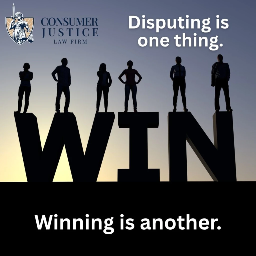 La palabra «GANAR» implica que una disputa con TransUnion solo es válida si el resultado es positivo.