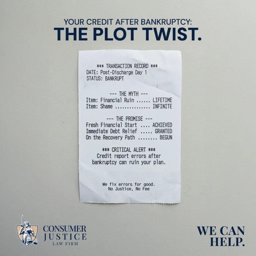 A register receipt shows the promise of a fresh start ruined in someone's credit after bankruptcy.