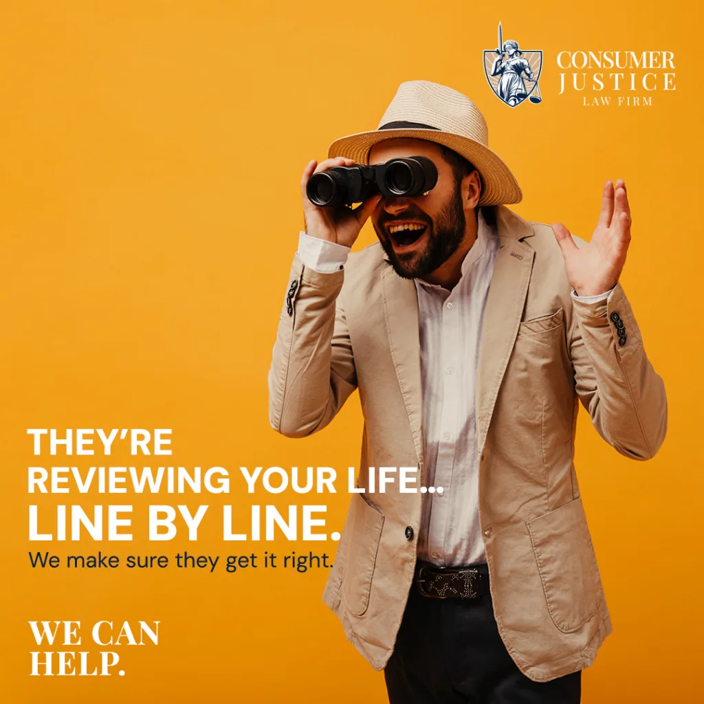 A man with binoculars implies that a CoreLogic Credco report gets into your business.