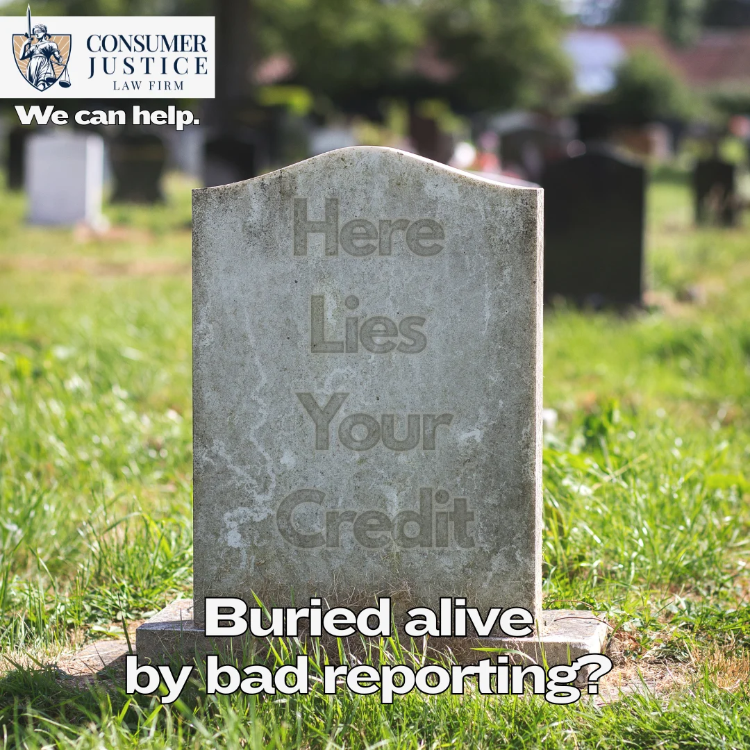 A gravestone says "Here Lies Your Credit" as a playful take on the fact that a consumer deceased indicator is deadly for your credit score.