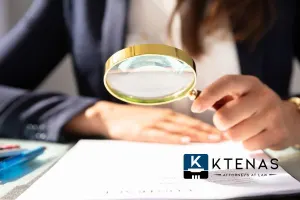 A person holding a magnifying glass over a document.