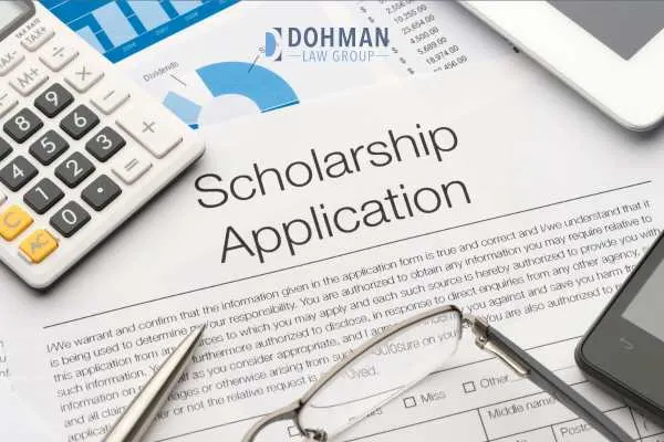 a scholarship application on a desk