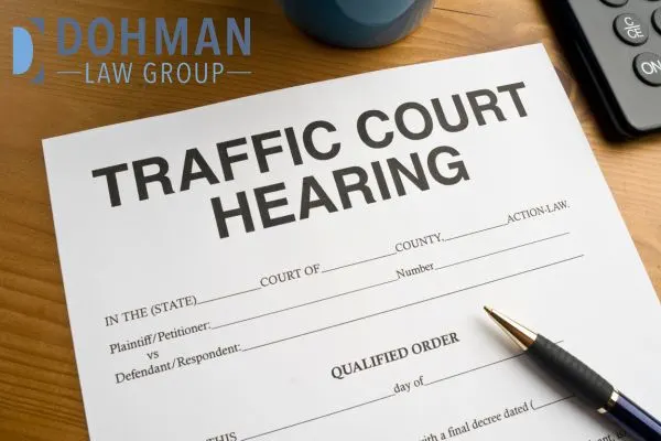 a traffic court hearing form sitting on a desk
