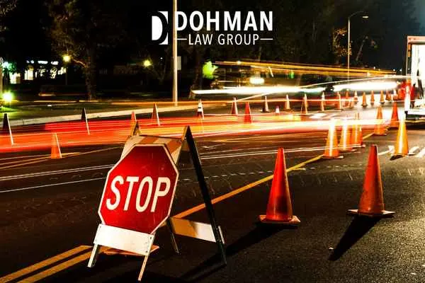 a DUI checkpoint on a street at night