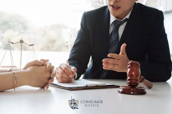 an attorney discussing a case with a client