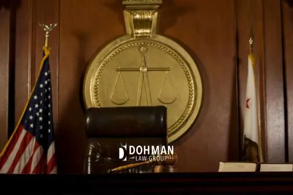 a photo of a judge's bench in a court room