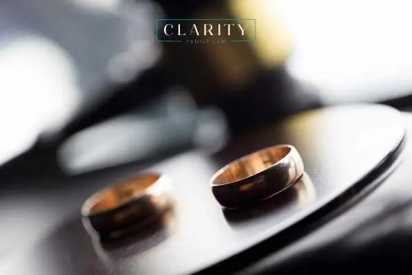 wedding rings on a gavel block