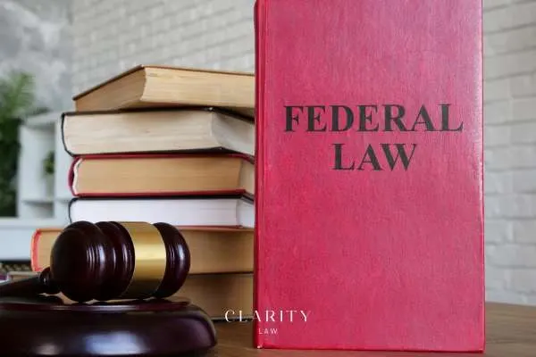 books covering federal criminal law and a gavel on a desk