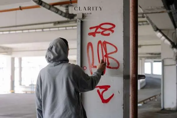 a young man spray painting graffiti on a column in a parking garage