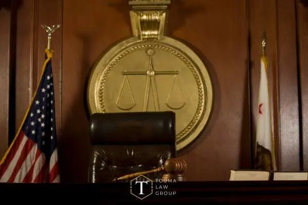 a photo of a judge's bench in a court room