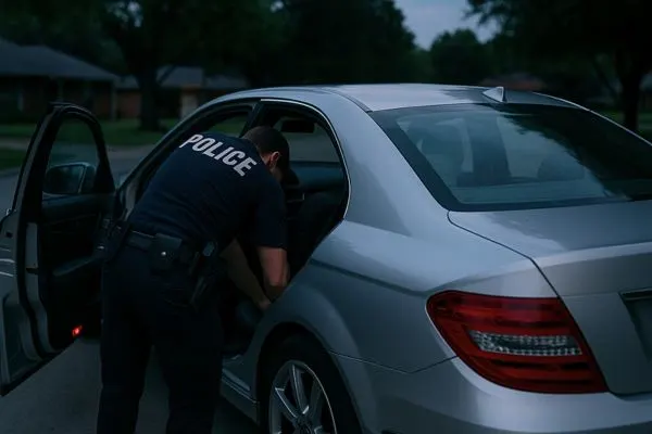 A Cook County police officer performing a vehicle search