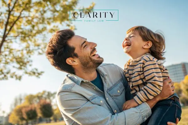 Father and son laughing