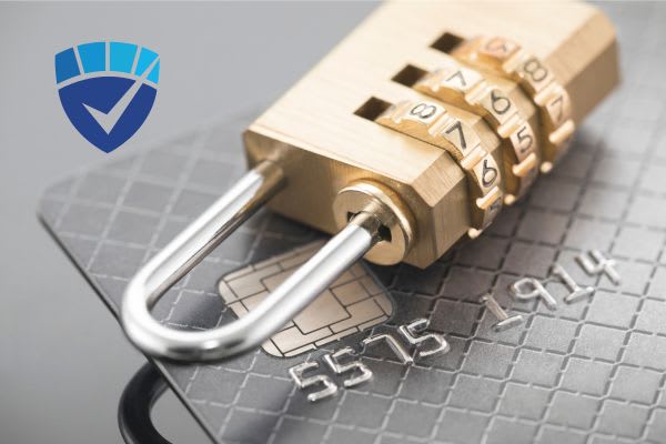 credit card with lock laying on top