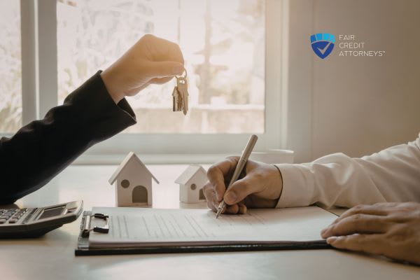 Person signing mortgage papers, receiving keys.
