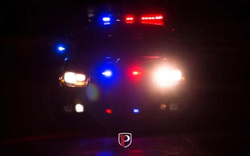 a police car with its lights on