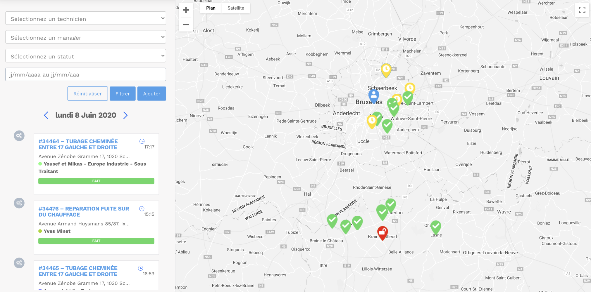 Cartographie des interventions clients - logiciel de planification