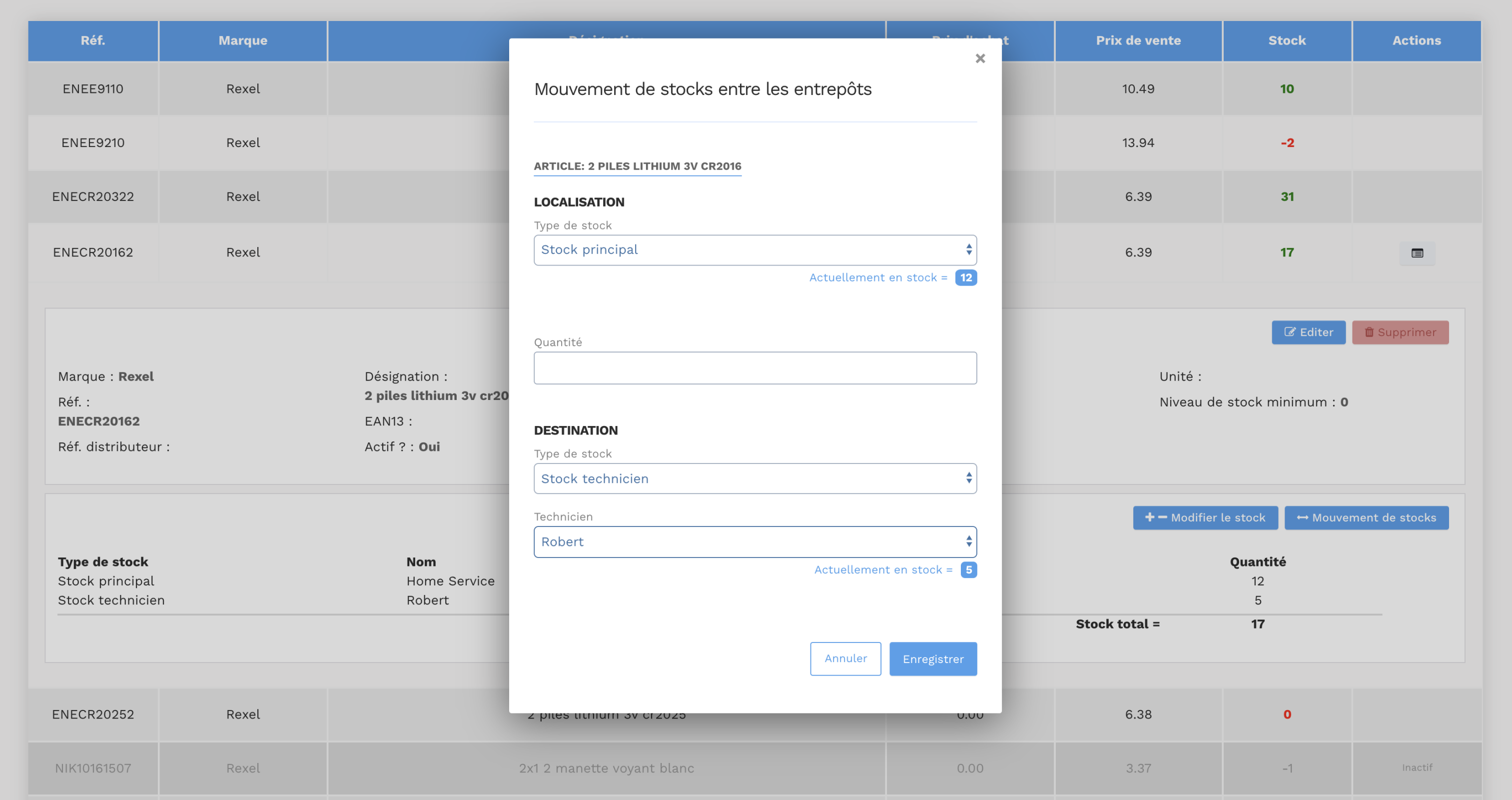 Gestion de stock maintenance - logiciel gestion de stock - Mouvement de stocks entre les entrepôts