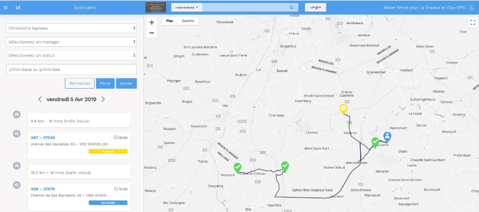 GMAO Yuman - Géolocalisation carte trajet - Gestion des interventions - GPS Waze